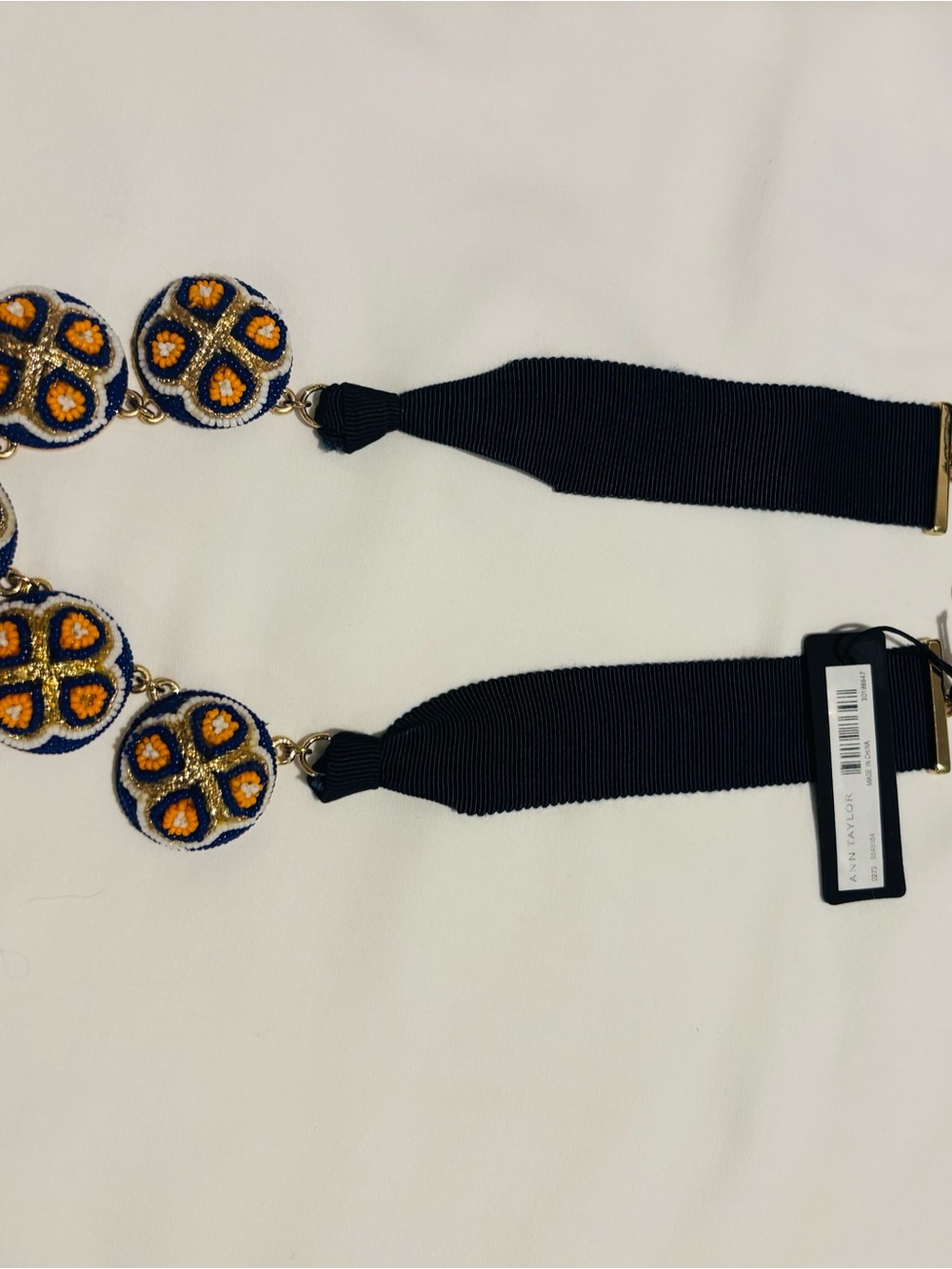 Ann Taylor Navy and Gold Beaded Statement Necklace